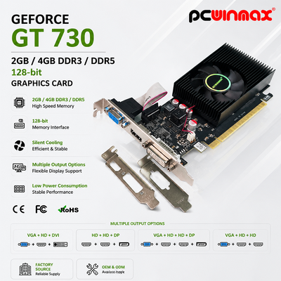 PCWINMAX Geforce GT 730 2GB 4GB DDR3 DDR5 64 ビット グラフィックカード HD+HD+DP ポート 低プロファイル ビデオカード PC用
