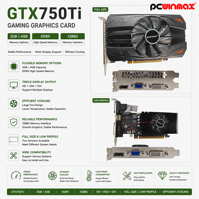 PCWINMAX Geforce GTX 750TI 4GB VGA DVI HD シングルファン ゲームデスクトップ グラフィックカード