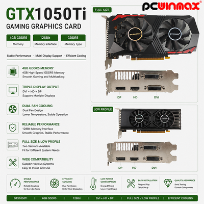 PCWINMAX GeForce GTX 1050 Ti グラフィックカード 4GB DDR5 128 ビット デュアルファン 650MHz 1800MHz 周波数 1050Ti デスクトップ GPU