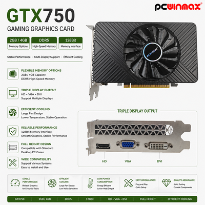 PCWINMAX Geforce GTX 750 4GB グラフィックカード DDR5 128ビット DP HD DVI アウトプット PCIe x16 グラフィックカード