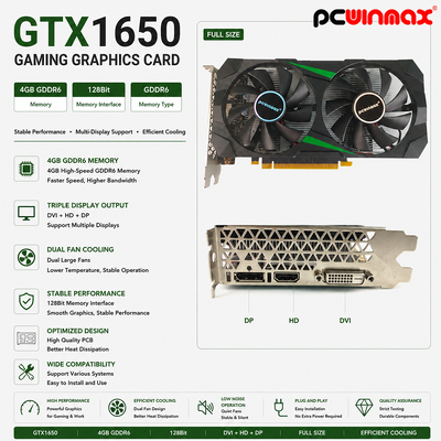 PCWINMAX GeForce GTX 1650 4GB GDRR6 128Bit HD DP DVI アウトプット DirectX 12 VR レディ OC グラフィックカード