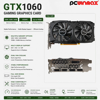 PCWINMAX OEM GeForce GTX 1060 5GB GDDR5 160bit ゲームグラフィックカード HD DP DVI出力ビデオカード付きデュアルファン