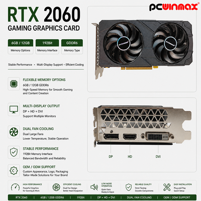 PCWINMAX Geforce RTX 2060 6GB GDDR6 192Bit 1680MHz デュアルファンゲーミンググラフィックカード HD/DP/DVI デスクトップ・コンピュータ向け