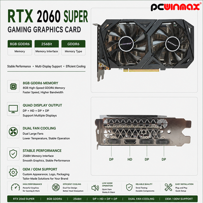 PCWINMAXグラフィックカード RTX 2060 スーパー 8GB GDDR6 256Bit デュアルファン GPU HD+3DPレイトレーシング ゲームPC用 OEM卸売