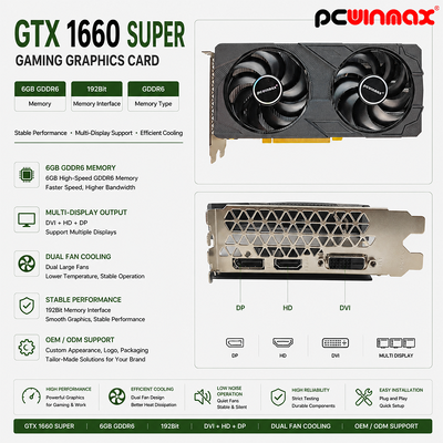 PCWINMAX GeForce GTX 1660 スーパーグラフィックカード, 6GB GDDR6 ゲームPC GPU 192ビット ビデオカード PCIe 3.0 x16 1660S ゲームカード