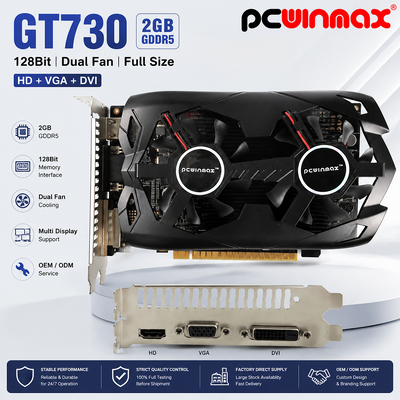PCWINMAX Geforce GT 730 2GB DDR5 128 ビット フルサイズ GK108 VGA+HD+DVI インターフェイス 双扇風機 ゲーミング グラフィックカード